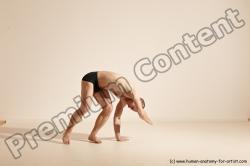 Underwear Gymnastic poses Man White Slim Bald Brown Dancing Dynamic poses Academic